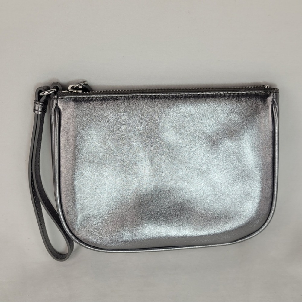 Talbots Metallic Silver Leather Wristlet Clutch Bag